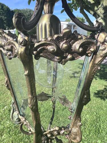 French Brass Single Light Hall Antique Lantern