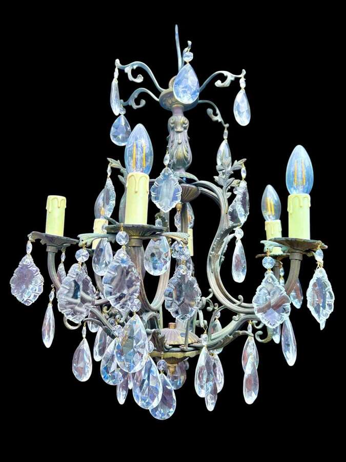 Six Light French Antique Crystal Chandelier