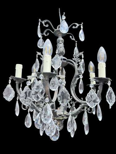 Six Light French Antique Crystal Chandelier