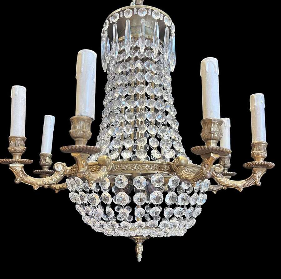 French Tent and Waterfall Empire Antique Chandelier with 11 Lights