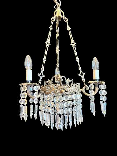 Antique French Art Nouveau Three-Light Brass Chandelier