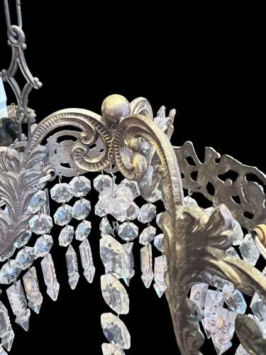 Antique French Art Nouveau Three-Light Brass Chandelier