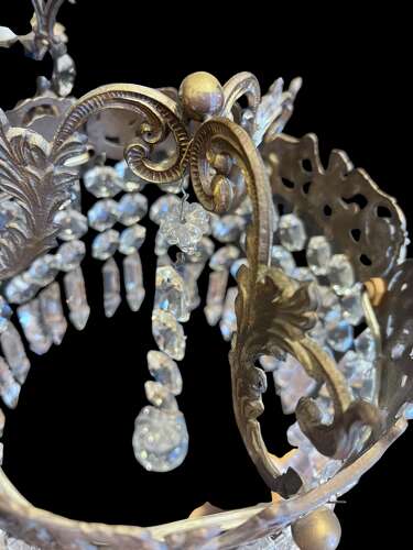 Antique French Art Nouveau Three-Light Brass Chandelier