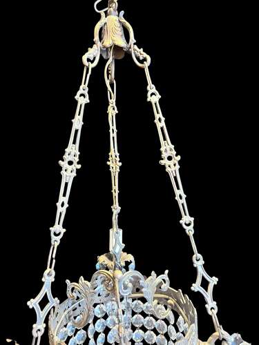 Antique French Art Nouveau Three-Light Brass Chandelier