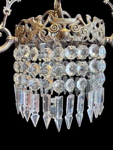 Antique French Art Nouveau Three-Light Brass Chandelier