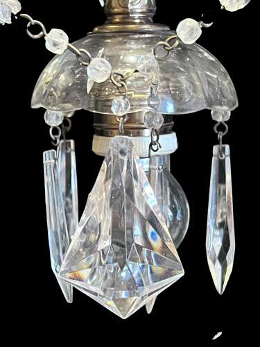 Six Light French Antique Brass and Crystal Chandelier