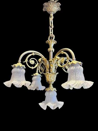A French Brass Four Light Downlight Pendant Antique Chandelier