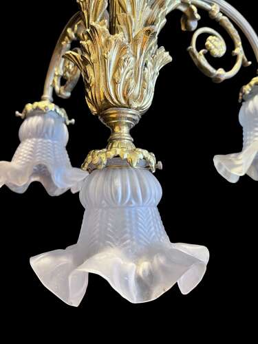 A French Brass Four Light Downlight Pendant Antique Chandelier