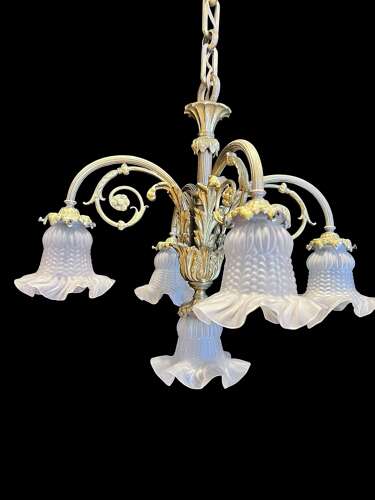 A French Brass Four Light Downlight Pendant Antique Chandelier
