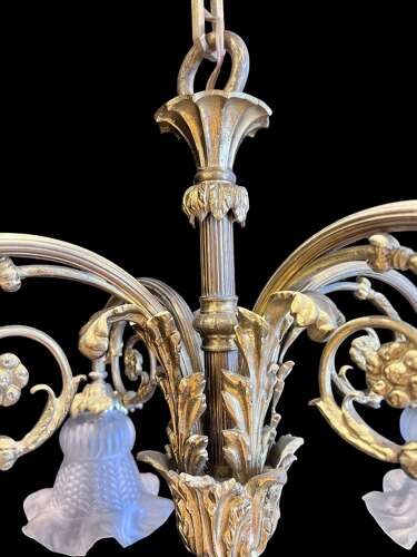A French Brass Four Light Downlight Pendant Antique Chandelier