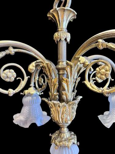 A French Brass Four Light Downlight Pendant Antique Chandelier