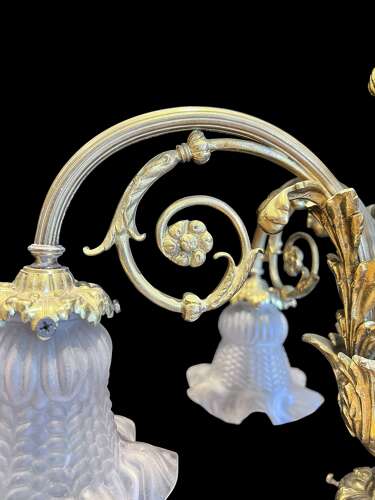 A French Brass Four Light Downlight Pendant Antique Chandelier