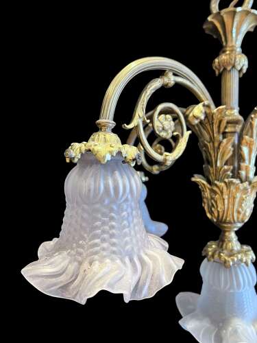 A French Brass Four Light Downlight Pendant Antique Chandelier