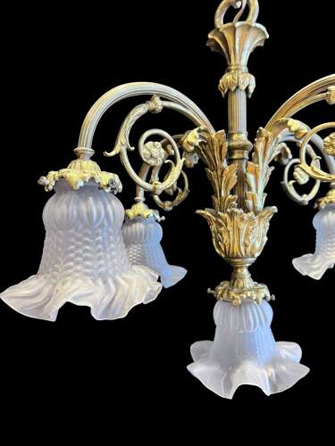 A French Brass Four Light Downlight Pendant Antique Chandelier